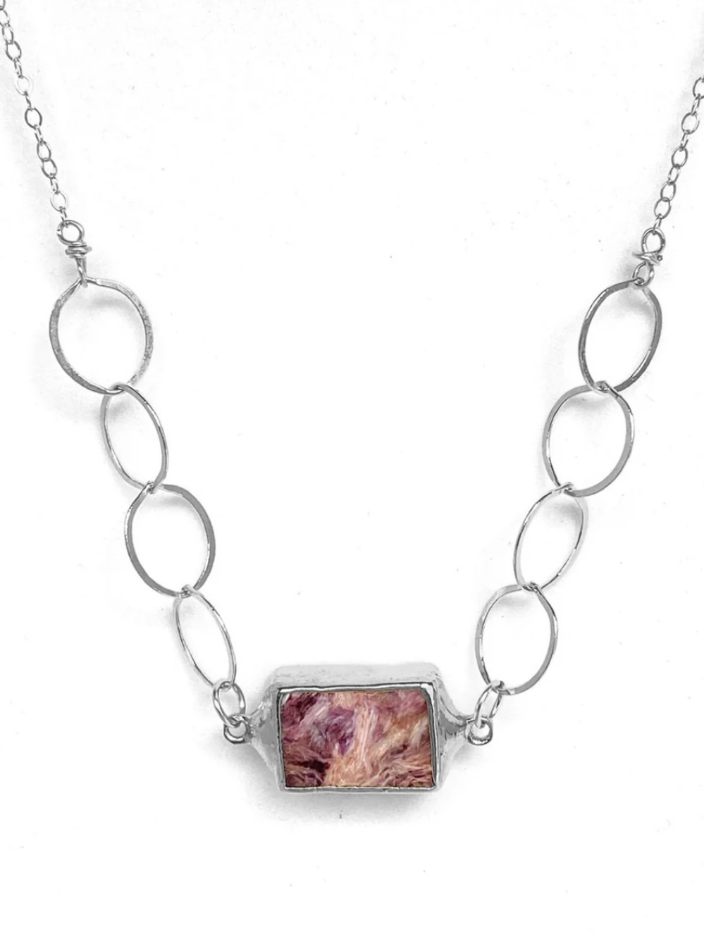 Robyn Rhodes Silver Chain Necklace with Pink-Purple Stone 💎💜